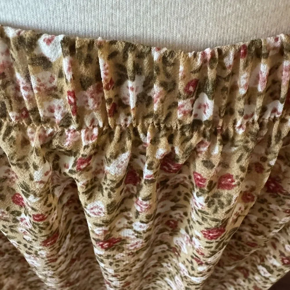 Tiered Womens Floral Skirt Large Cottagecore Fairy Lined Elastic Waist Brown